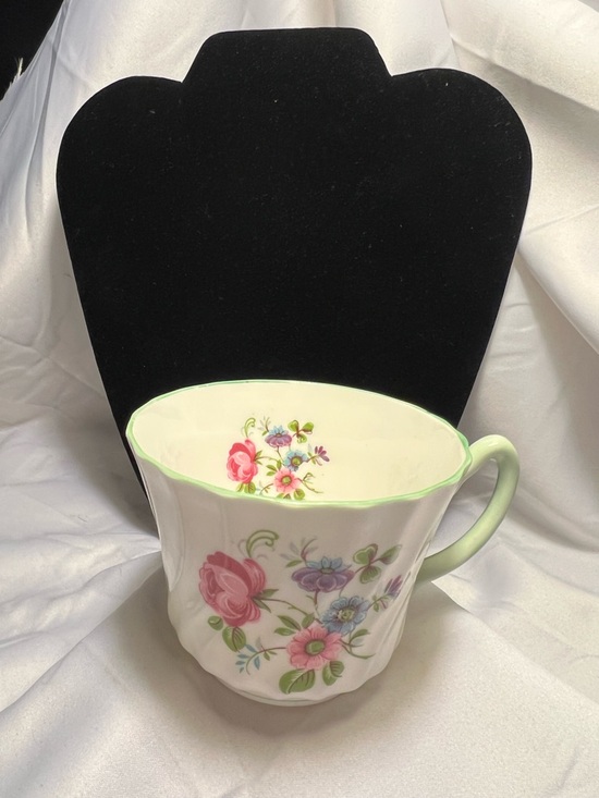Stafffordshire England Other - Vintage Floral Porcelain Teacup only, pastel green trim, by Staffordshire Eng.